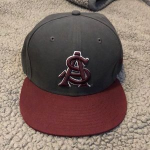 Gray and maroon ASU hat